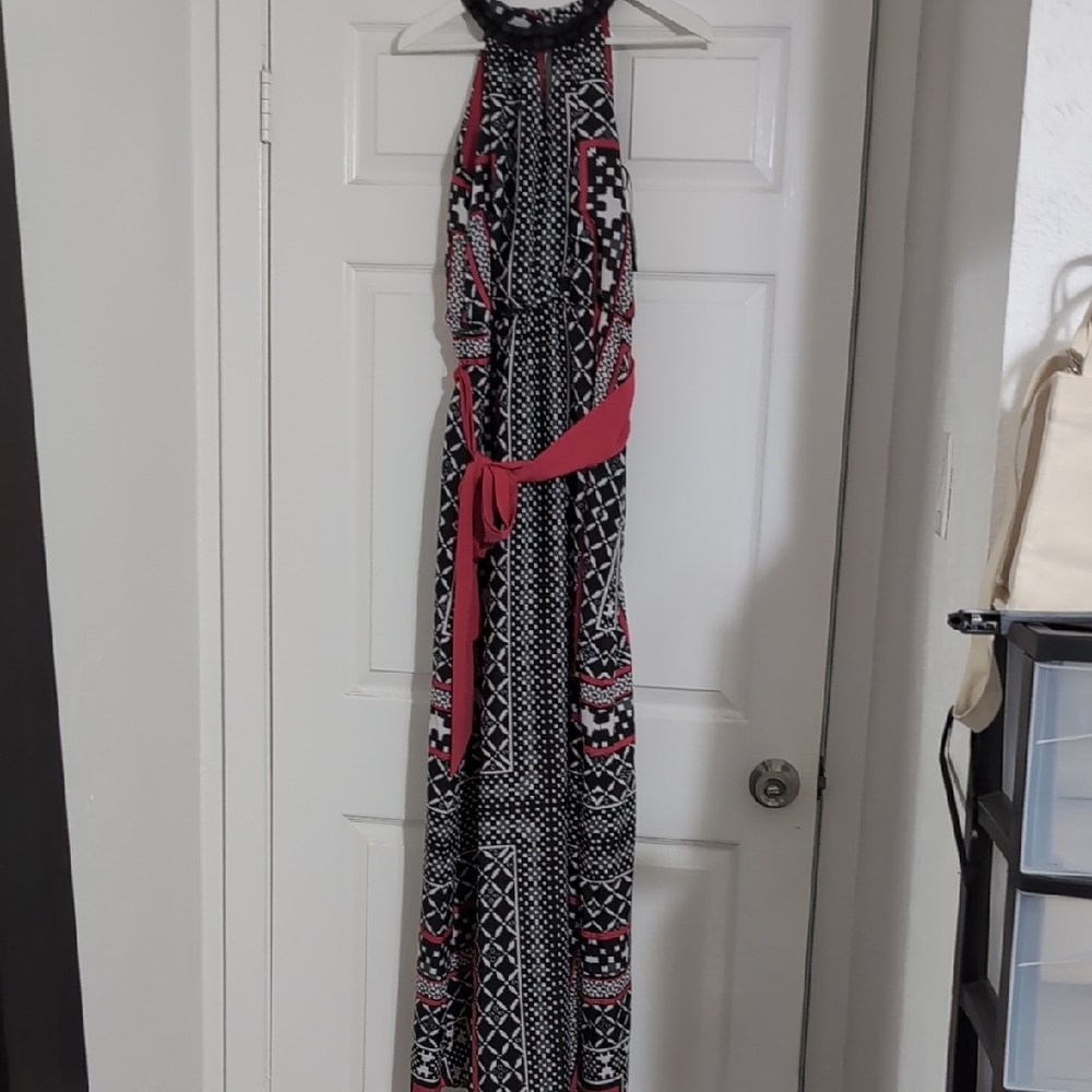 Vince Camuto Black and Pink Patterned Dress